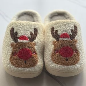 Red Nose Reindeer Sherpa Slippers (Brand New)
